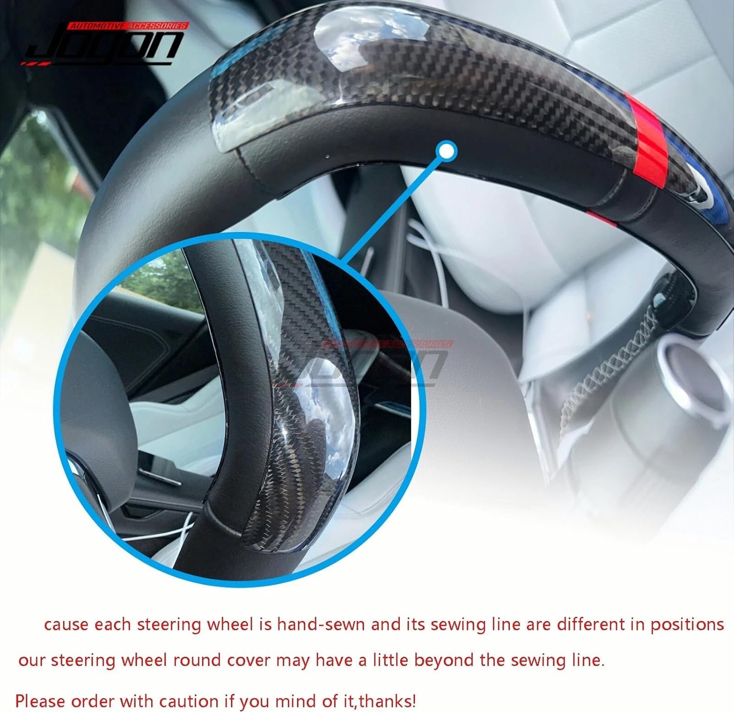 Car Steering Wheel Circle Round Cover for Corvette C8 Z51 Z06 E-Ray Stingray 2020 2021 2022 2023 2024 2025 2026, Genuine Carbon Fiber Interior Trim (Red)