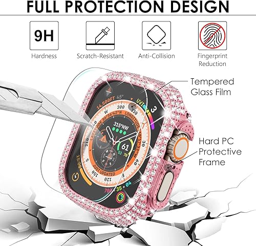 Vista 88 de WINGLE Paquete de 10 fundas protectoras de pantalla para Apple Watch de 1.575 pulgadas SE 3/2/1 Series 6 5 4 con vidrio templado, carcasas Paquete