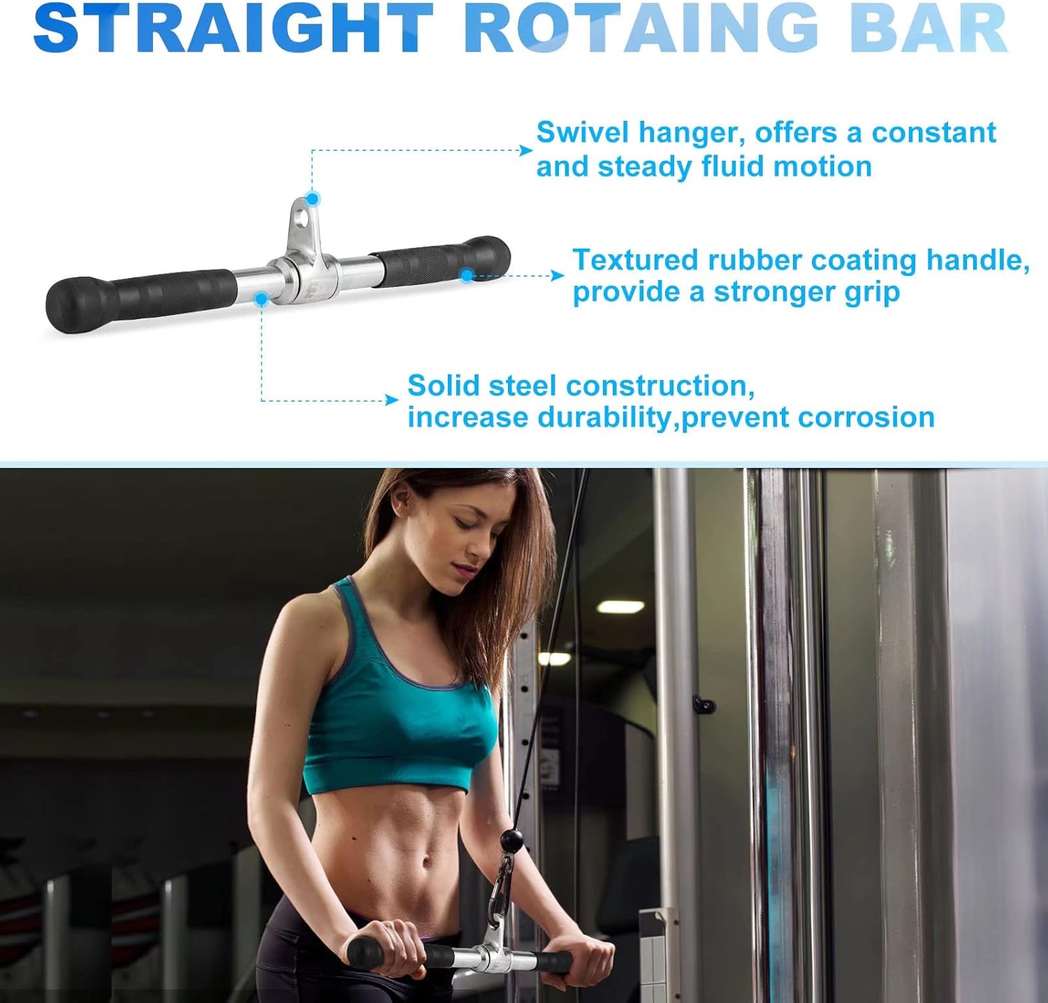 Elevens Triceps Pull Down Cable Machine Attachments for Home Gym Workout, 7 Piece Set Multi-Option, V Handle with Rotation, Rotating Straight Bar, V-Shaped Bar, Tricep Rope, Ankle Straps,Chrome : Sports & Outdoors