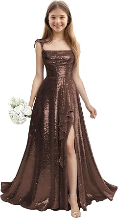 Sequin Junior Bridesmaid Dresses Sleeveless Flower Girl Dress Spaghetti Straps Holiday Dresses for Girls Sparkly Dress