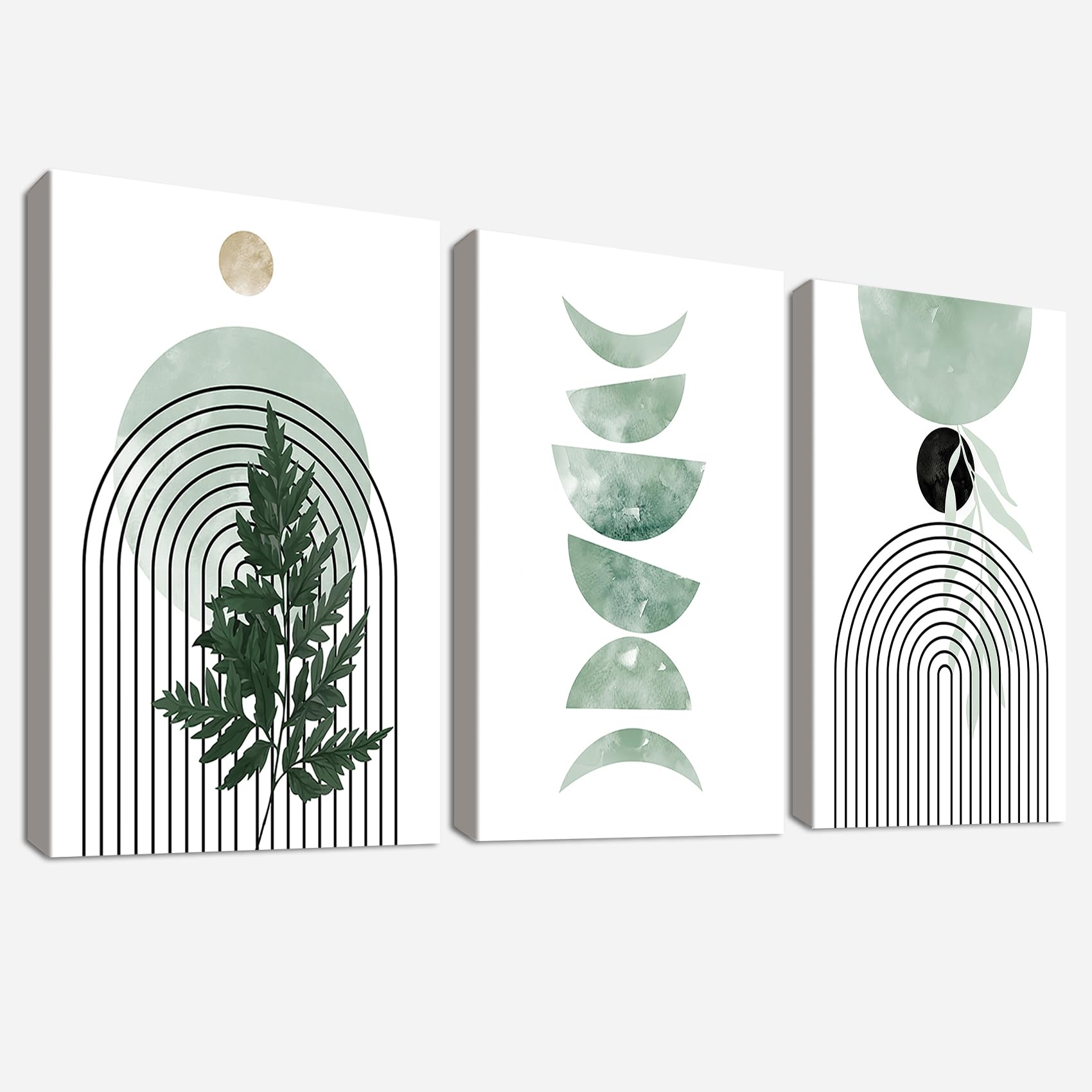 3 Pcs Estética Bohemia Plantas Verdes Marco de madera Cuadro Moderno Minimalista Abstracto Geométrico Lienzo Decorativos Pintura Imagen Cuadros Decoracion Salon Dormitorios Pasillo Baño 30cmx40cmx3