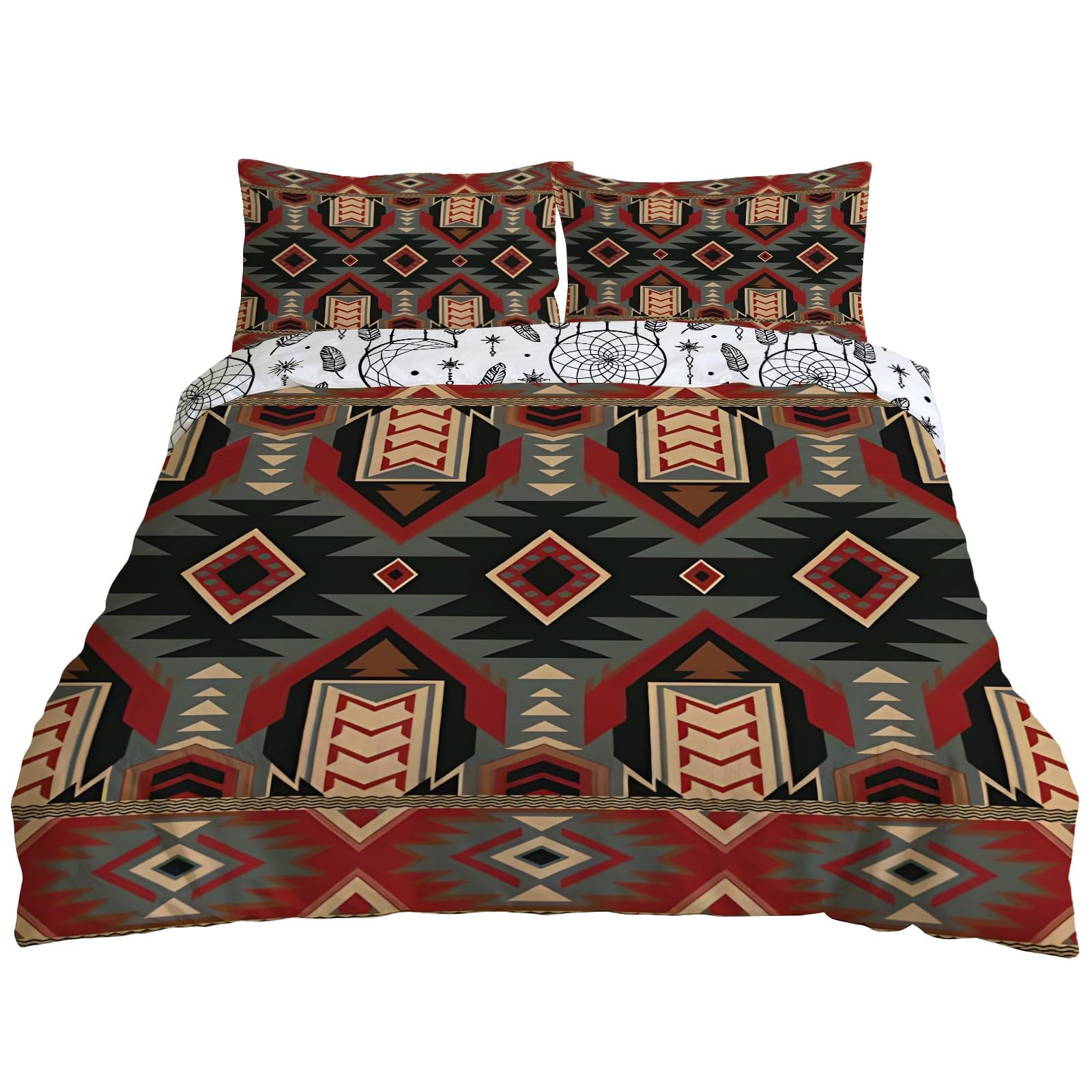 Housse de couette 200x200 cm avec fermeture éclair taie d'oreiller lit double géométrique