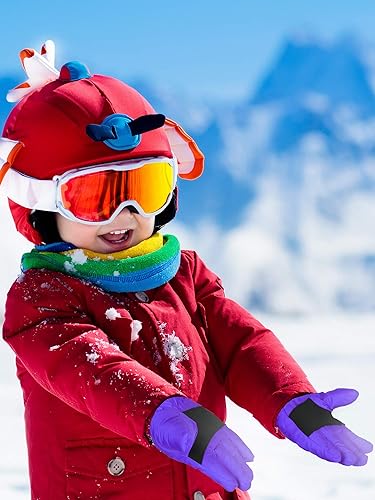 Miniatura 5 de 2 pares de guantes impermeables para niños, guantes de nieve cálidos para invierno, guantes de esquí para niños y niñas, resistentes al viento para