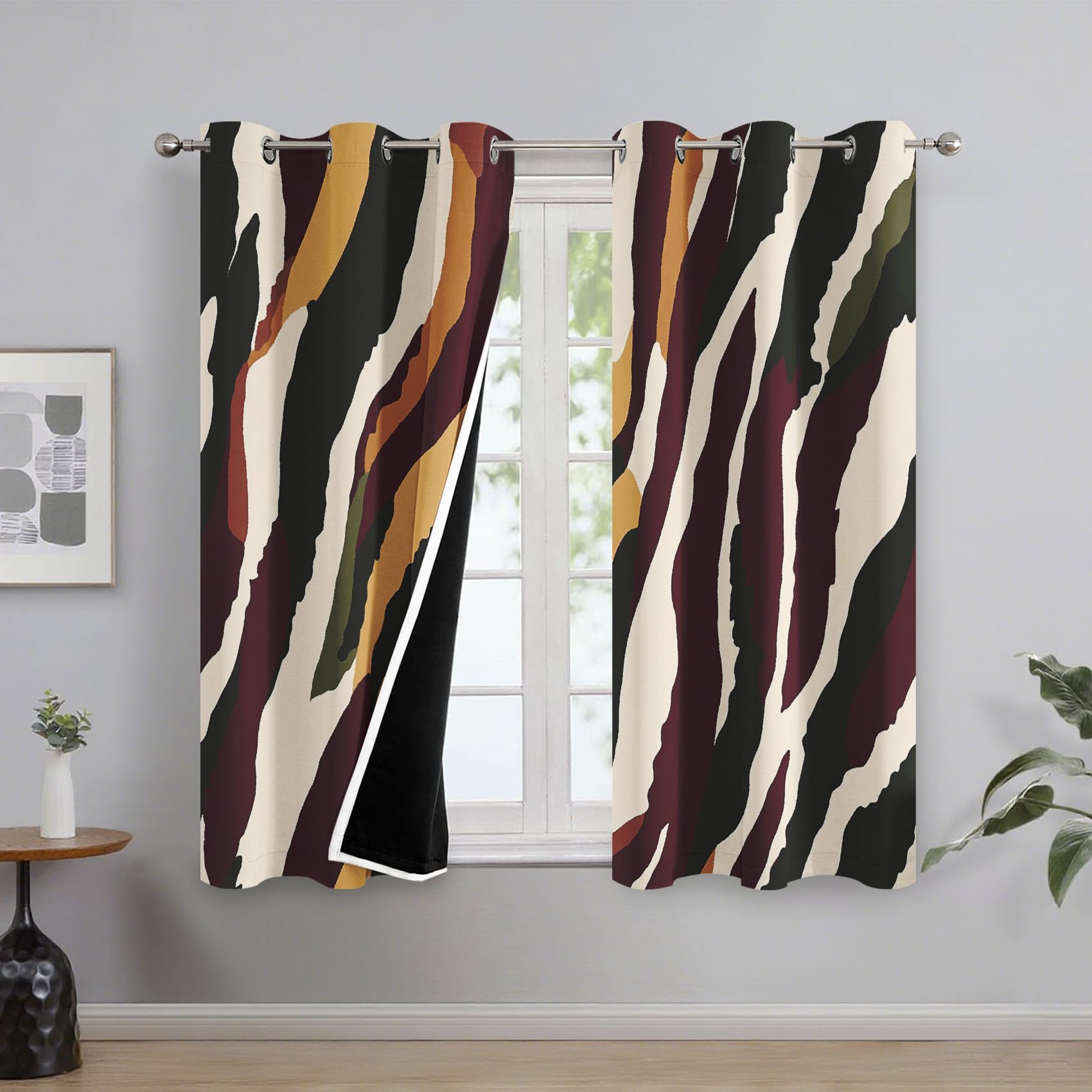 Générique Rideau Occultant Rayures Abstrait Salon, Rideaux Thermiques à Oeillets, Motif Rayures de Zèbre Moderne Decoration Chambre Fenetre, Lot de 2 Draperies Intérieurs 140x200 cm (L x H) L-C&53