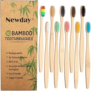10-Pack Biodegradable Bamboo Toothbrushes, Eco-Friendly Natural Charcoal Toothbrush, BPA Free Soft Bristles Toothbrush Bristles for Kids, Organic, Compostable Natural Wooden Toothbrush