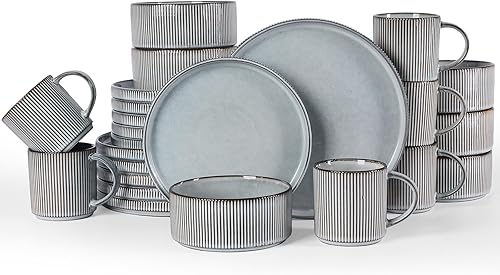 Miniatura 10 de Juego de vajilla Star de famiware, juego de platos y cuencos para 4, 12 piezas de platos acanalados - Resistente a las astillas y a los arañazos