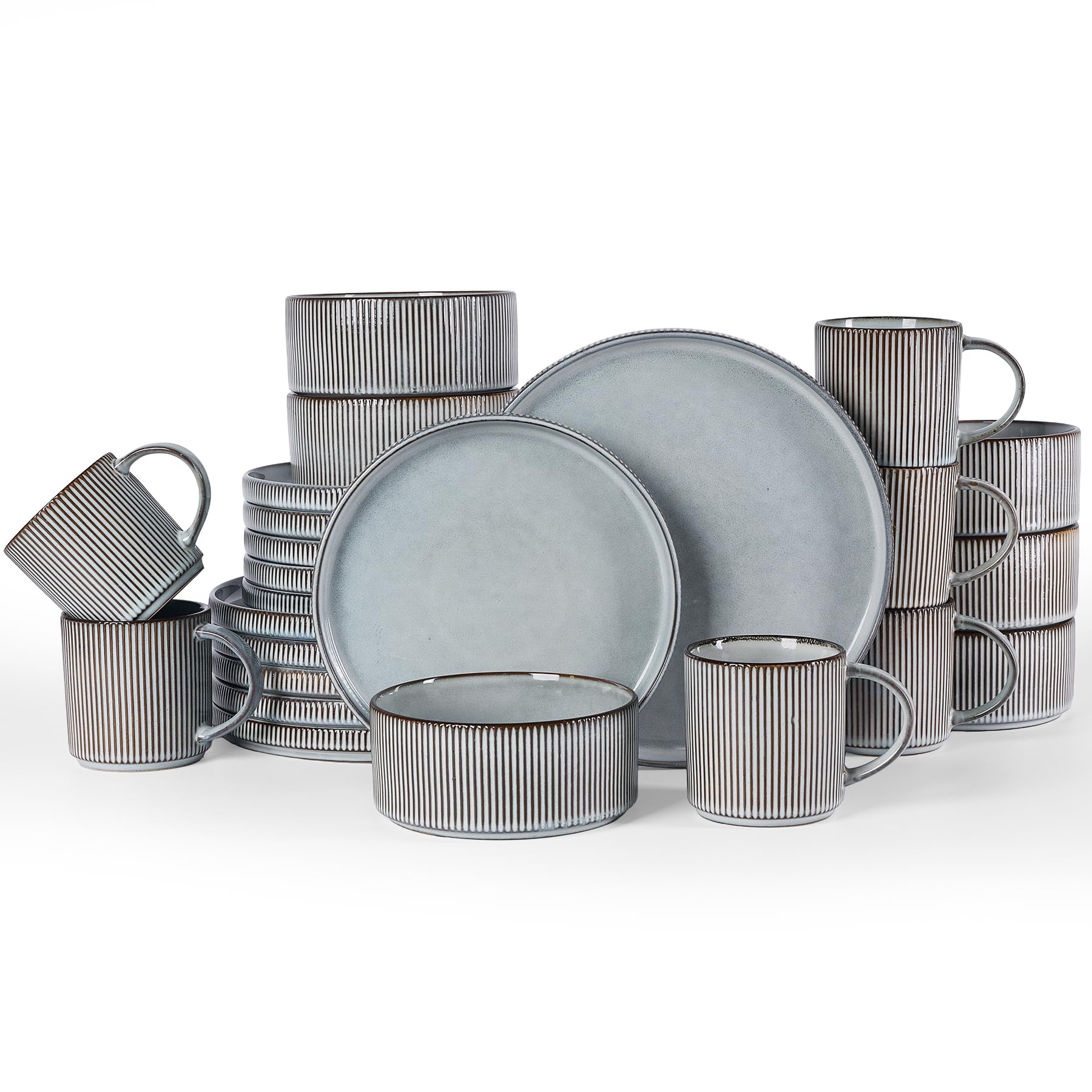 Famiware Star Dinnerware Sets with Mugs, Ceramic Plates and Bowls Set for 6