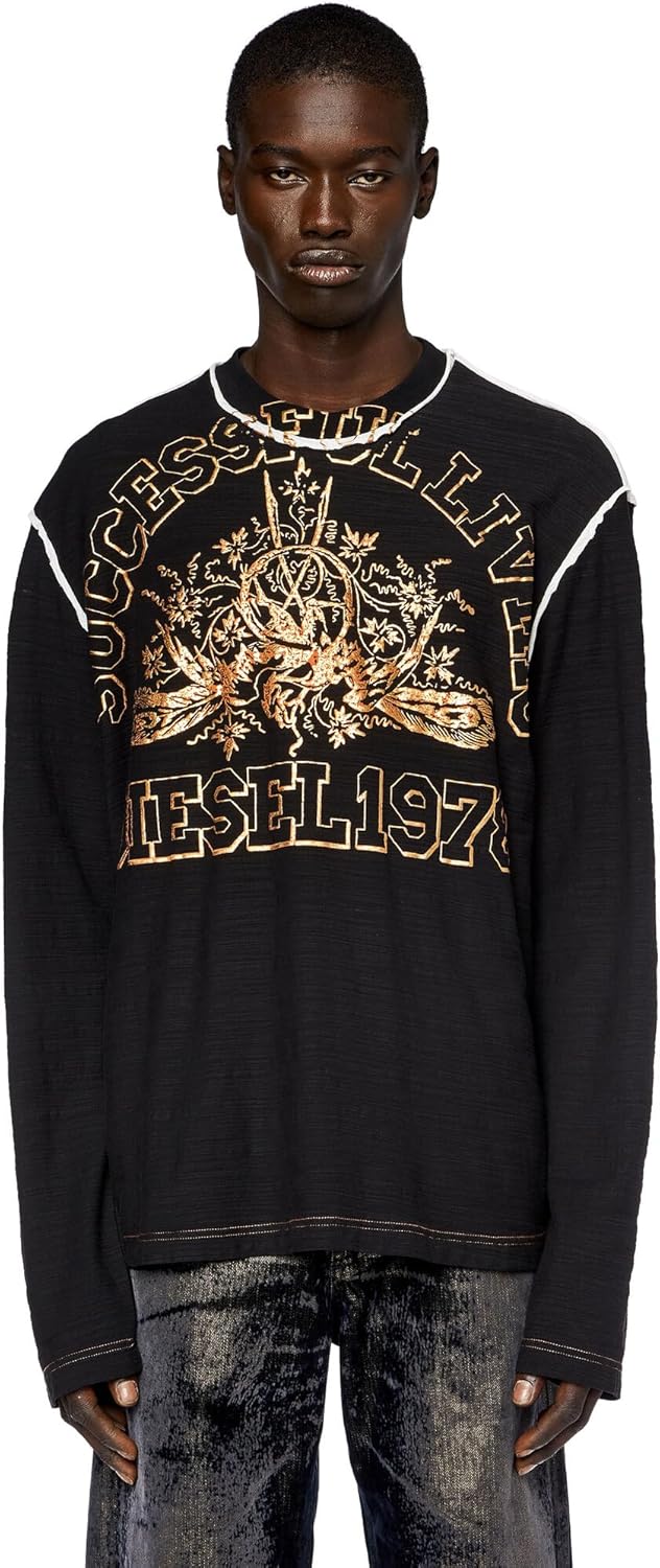 ディーゼル) メンズ Tシャツ 長袖 T-CRANE-LS-SLITS-RAW A127570AJBA