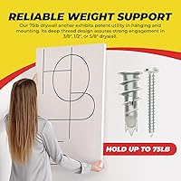 Vista 5 de Kit de anclaje de yeso de zinc autoperforante Qualihome con tornillos - Anclajes de yeso para pared hueca autoperforantes de metal con aletas