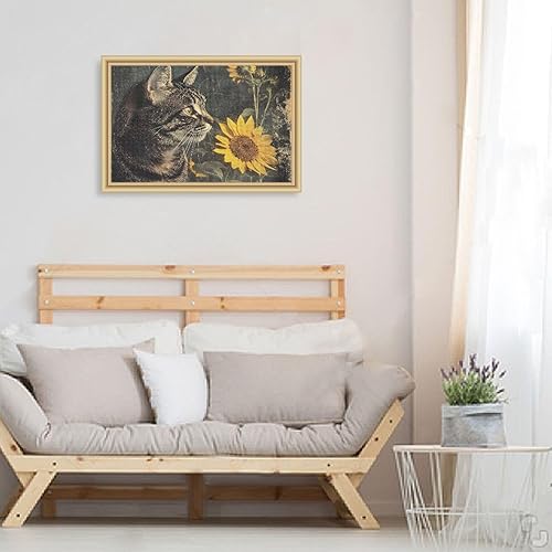 Miniatura 5 de Rompecabezas de 1000 piezas con diseño de girasol de gato vintage para adultos, madera y papel prensado con clasificación alfabética, rompecabezas