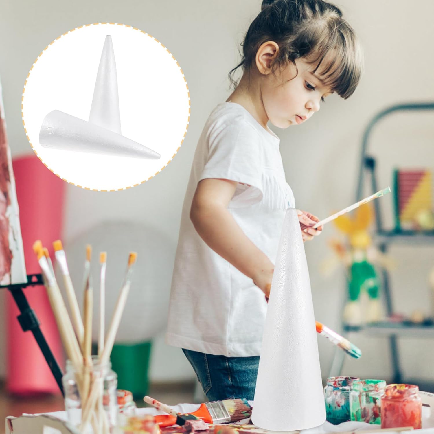 2Pcs Foam Cones Christmas Tree Cone Handmade White Solid Polystyrene for Xmas Holiday Party Table Centerpiece Decor DIY Arts Crafts Projects 38x13.5x13.5cm