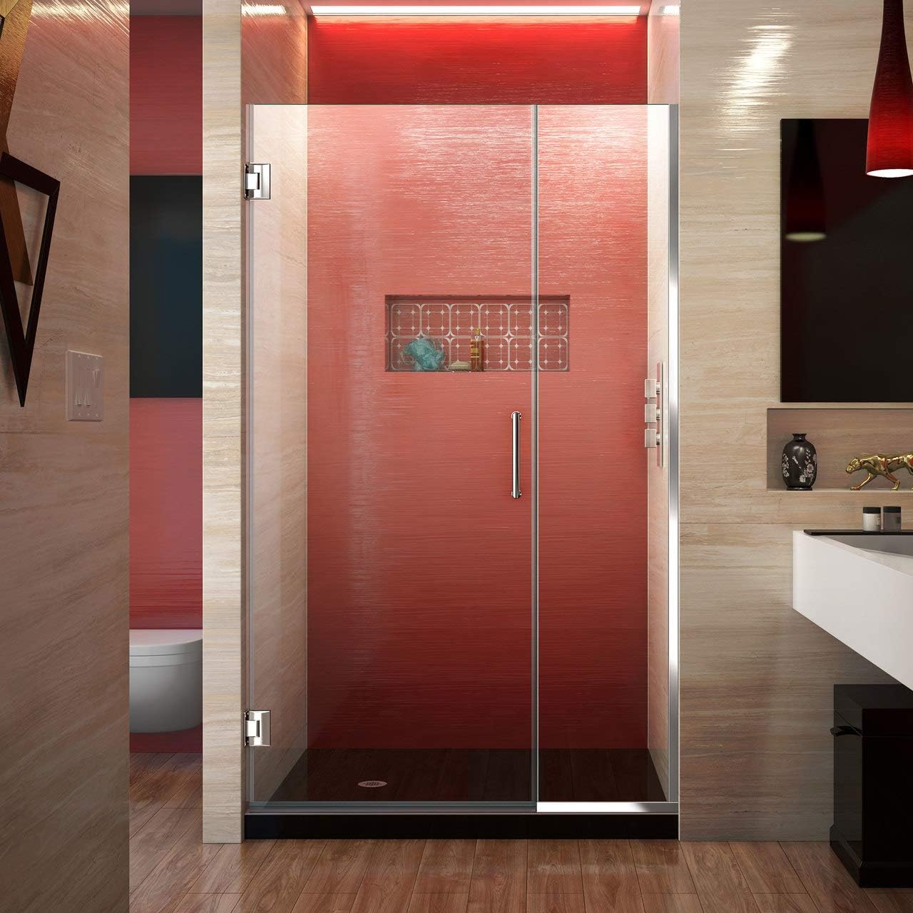 DreamLine Unidoor Plus 42-42 1/2 in. W x 72 in. H Frameless Hinged Shower Door in Chrome, SHDR-244207210-01