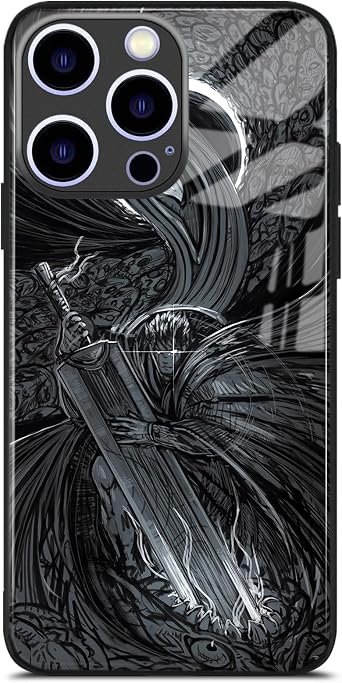 Black Swordsman Anime Glass Case for iPhone 12, Durable Manga Cover