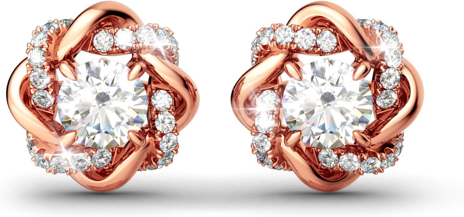 Jeulia Flower Rose Gold Plated Earrings 925 Sterling Silver Cushion Cut Cubic Zirconia Stud Earrings for Women