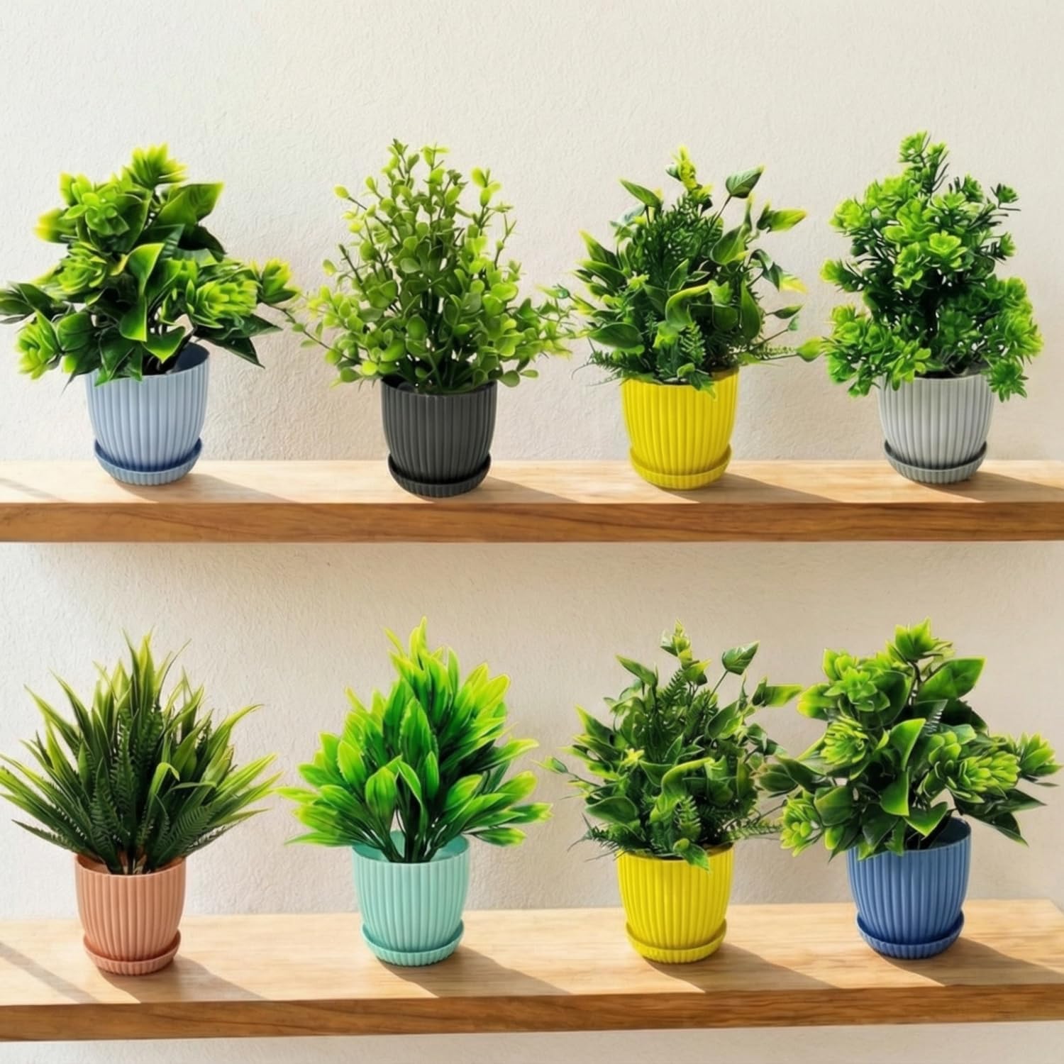 Dekorly Artificial Potted Plants, Artificial Plastic Eucalyptus Plants Small Indoor Potted Houseplants, Small Faux Plants for Home Decor Bathroom Office Farmhouse (Round Multicolor-8)
