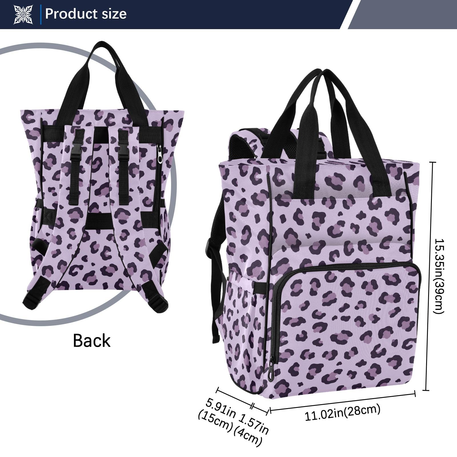 Mnsruu Borsa per pannolini per bambini viola con stampa leopardata borsa grande borsa impermeabile da viaggio borse per pannolini per mamme e papà
