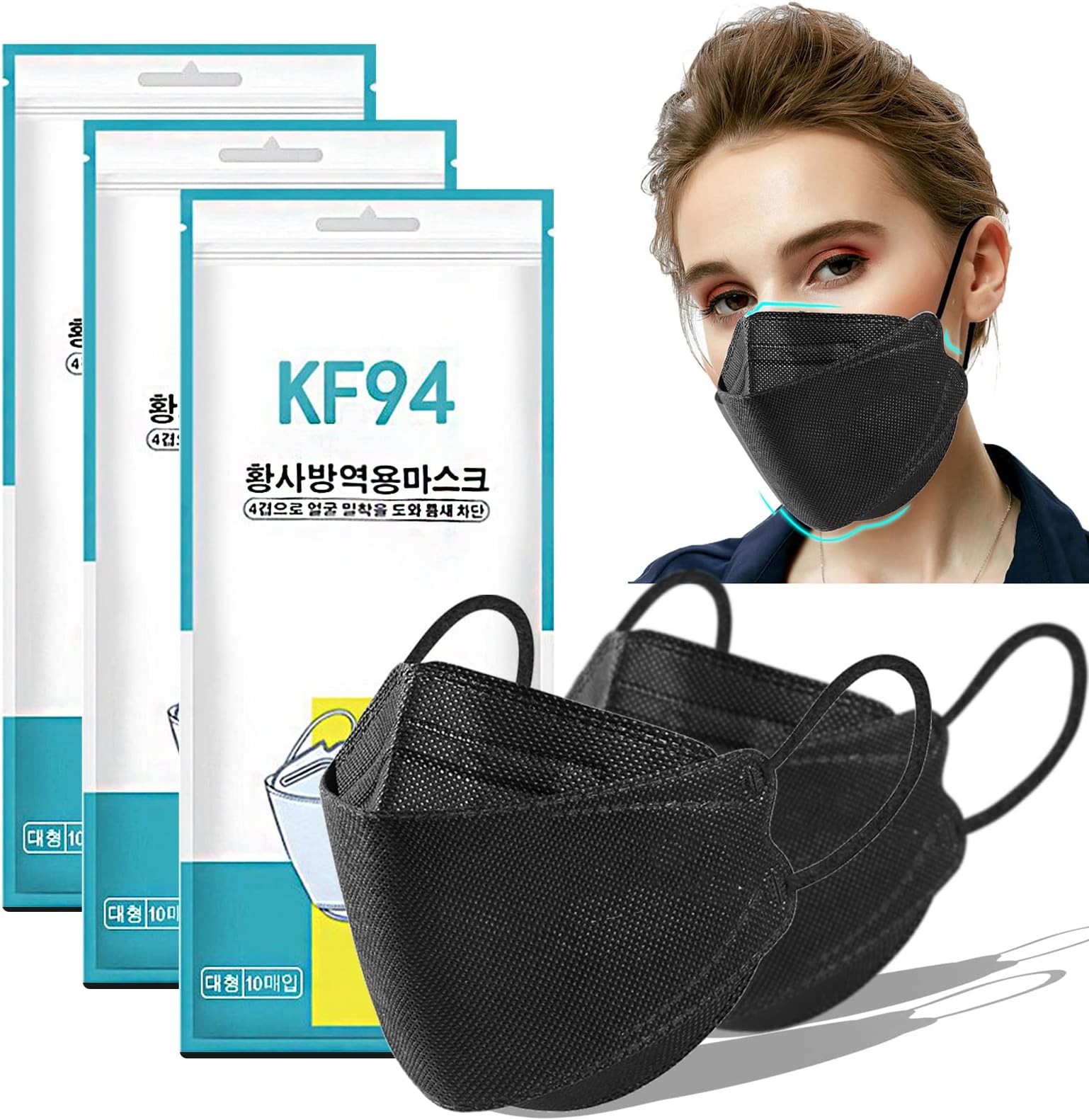 NINFICHO 50/100PCS Adult Disposable KF94 Face_Mร sk, 4-Ply Breathable Comfortable KF94_BEF>94%, 3D Design Shape