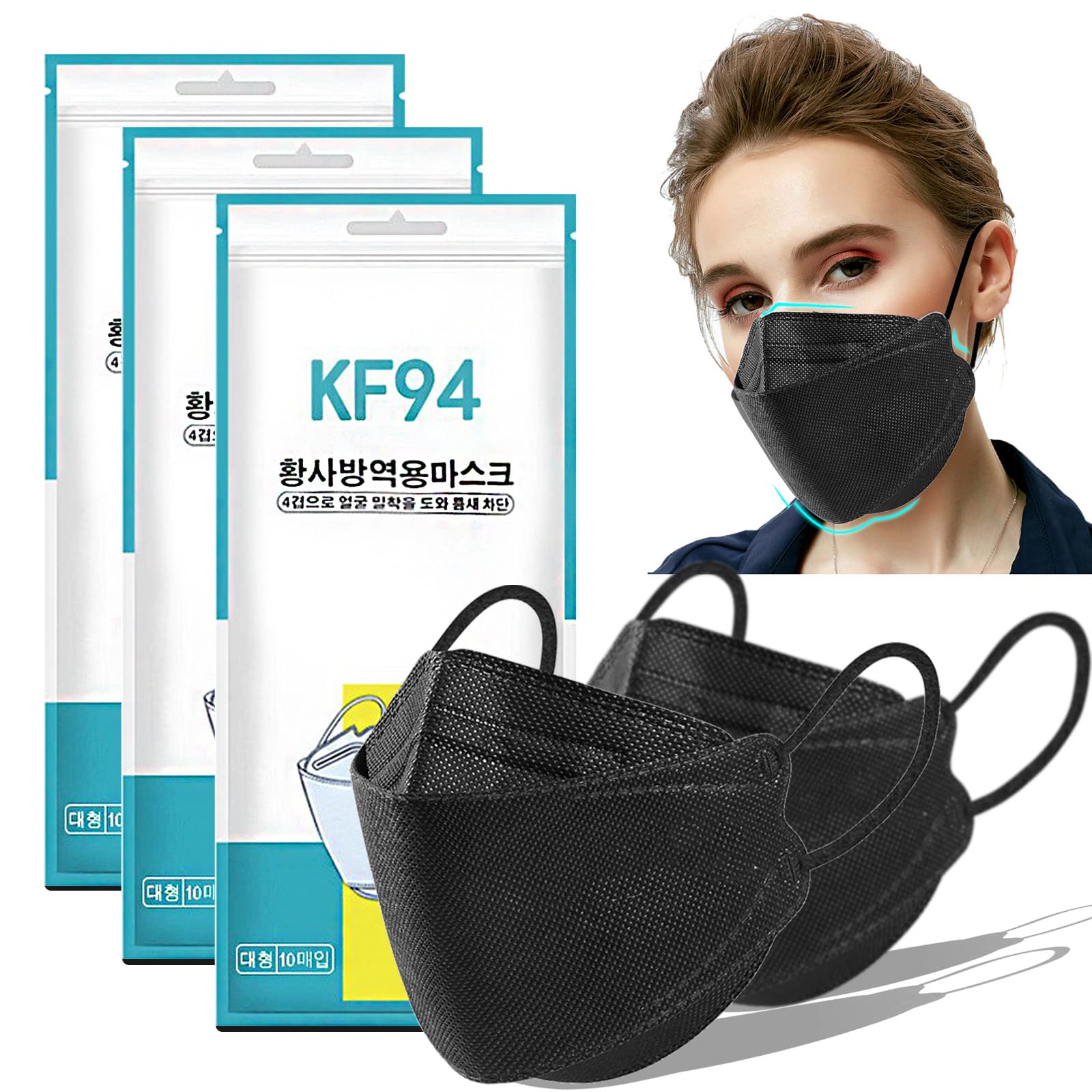 NINFICHO 50/100PCS Adult Disposable KF94 Face_Màsk, 4-Ply Breathable Comfortable KF94_BEF>94%, 3D Design Shape