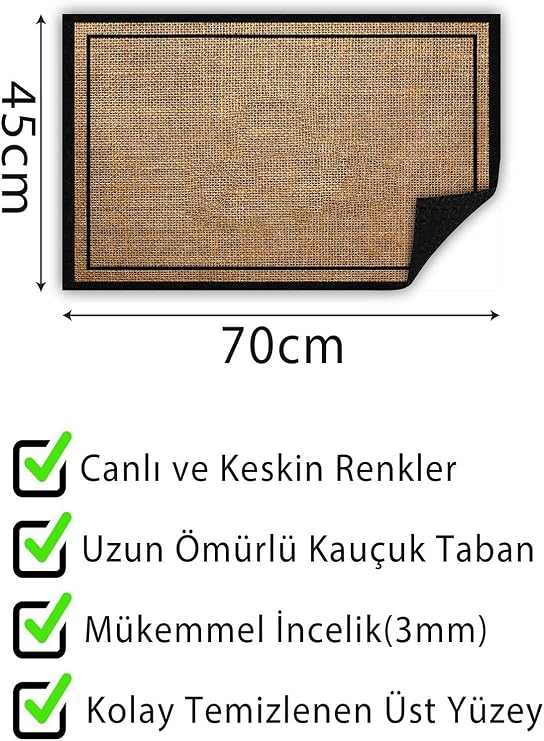 Monnhein Hasır Baskılı Kapı Önü Paspası Dekoratif Kapı Paspası Dış Mekân Paspas Ev İçi Paspası 45x70cm