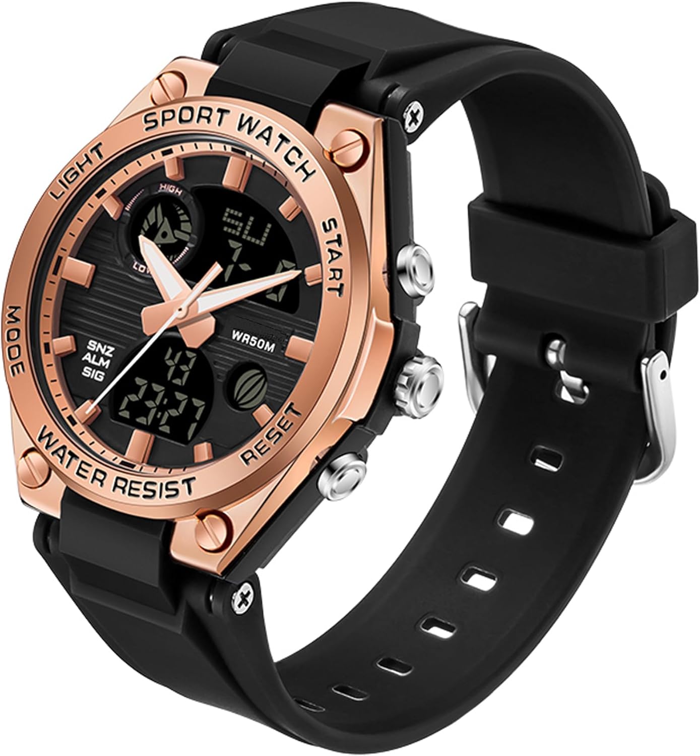 findtime Pink Watches for Women Digital 5Bar Waterproof Sports LED Backlight Wrist Watch Colorful Strap Analog Alarm