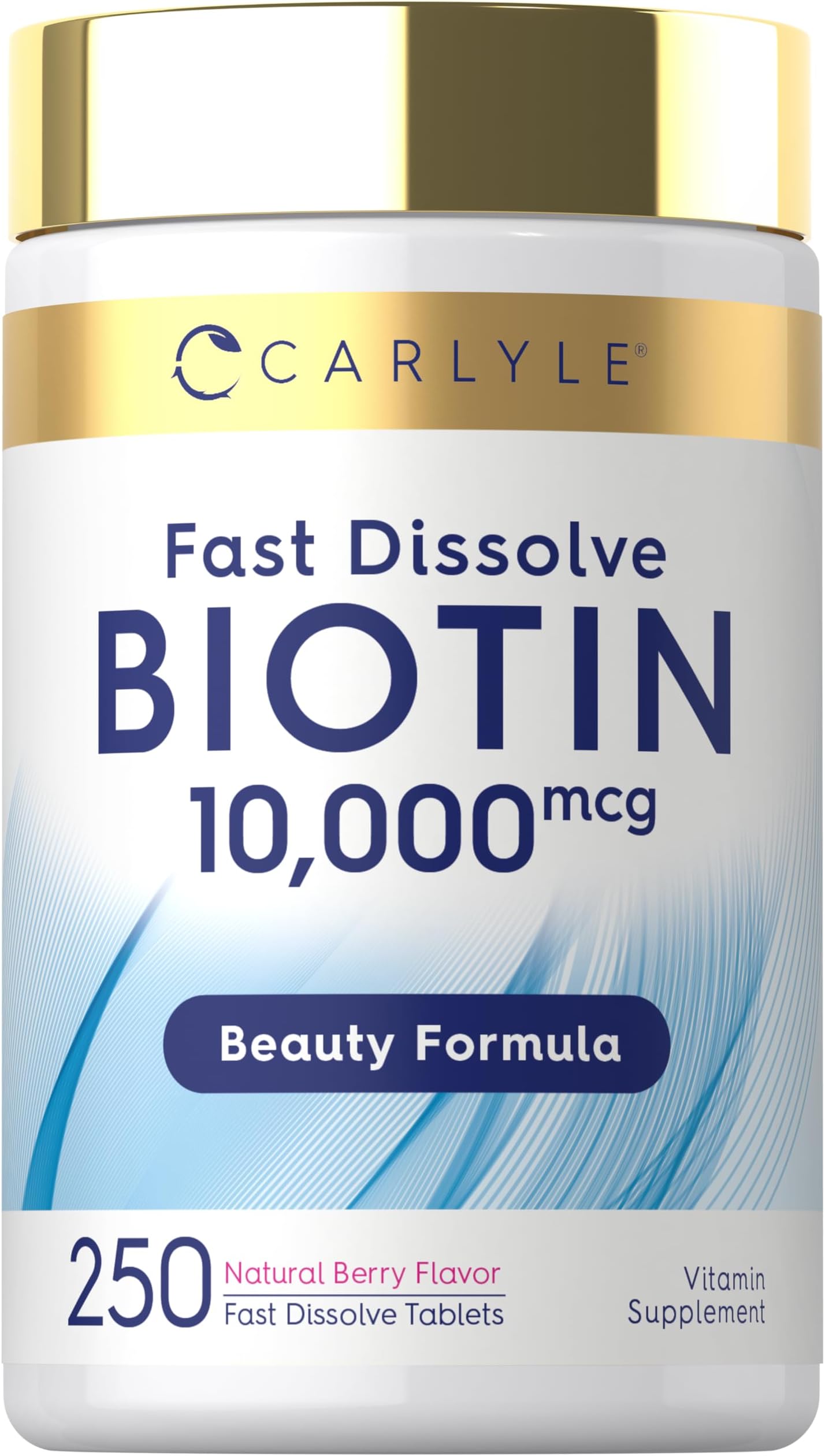 Biotin 10000mcg | 250 Fast Dissolve Tablets | Max Strength | Hair, Skin, and Nails Supplement | Vegetarian, Non-GMO, Gluten Free | by Carlyle