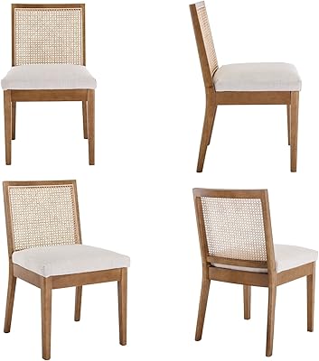 HNY LIVINOVA Farmhouse Rattan Dining Chairs Set of 6, Mid Century Modern Kitchen & Dining Room Chairs, Cane Upholstered Kitchen Chairs Side Chairs with Natural Hardwood Frame, Beige