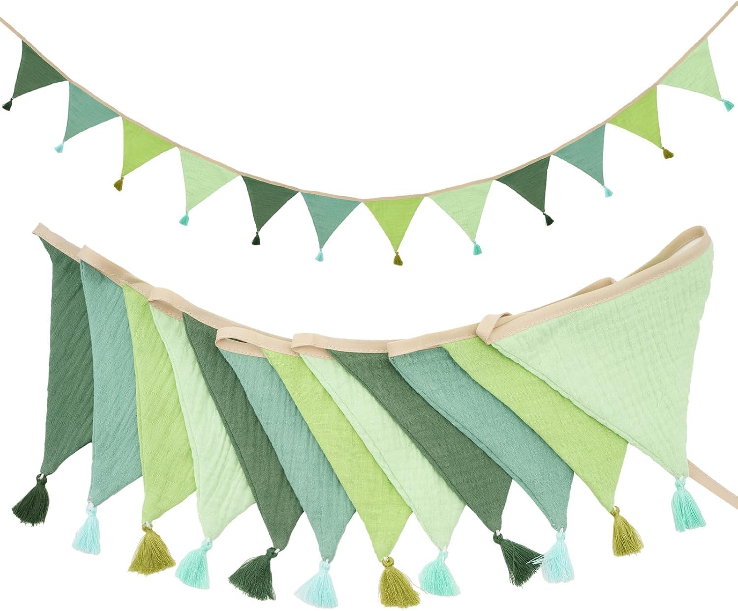 Fabric Bunting Banner with Tassels, Double Sided Cotton Triangle Garland, 2.6m Baby Shower Bunting for Nursery Decor, Birthday Party, Garden, Outdoor and Indoor Decorations