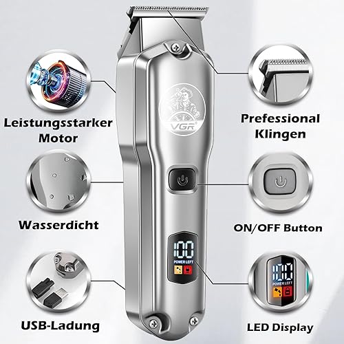 Miniatura 3 de VGR Juego de cortapelos y recortadores de pelo para hombres profesionales, T-Blade Zero Gapped Beard Trimmer, kit de corte de pelo con