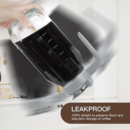 Miniatura 4 de Jarra para cafetera de café frío, 64 onzas de vidrio resistente de boca ancha, tapa hermética con filtro de infusor de acero inoxidable para café