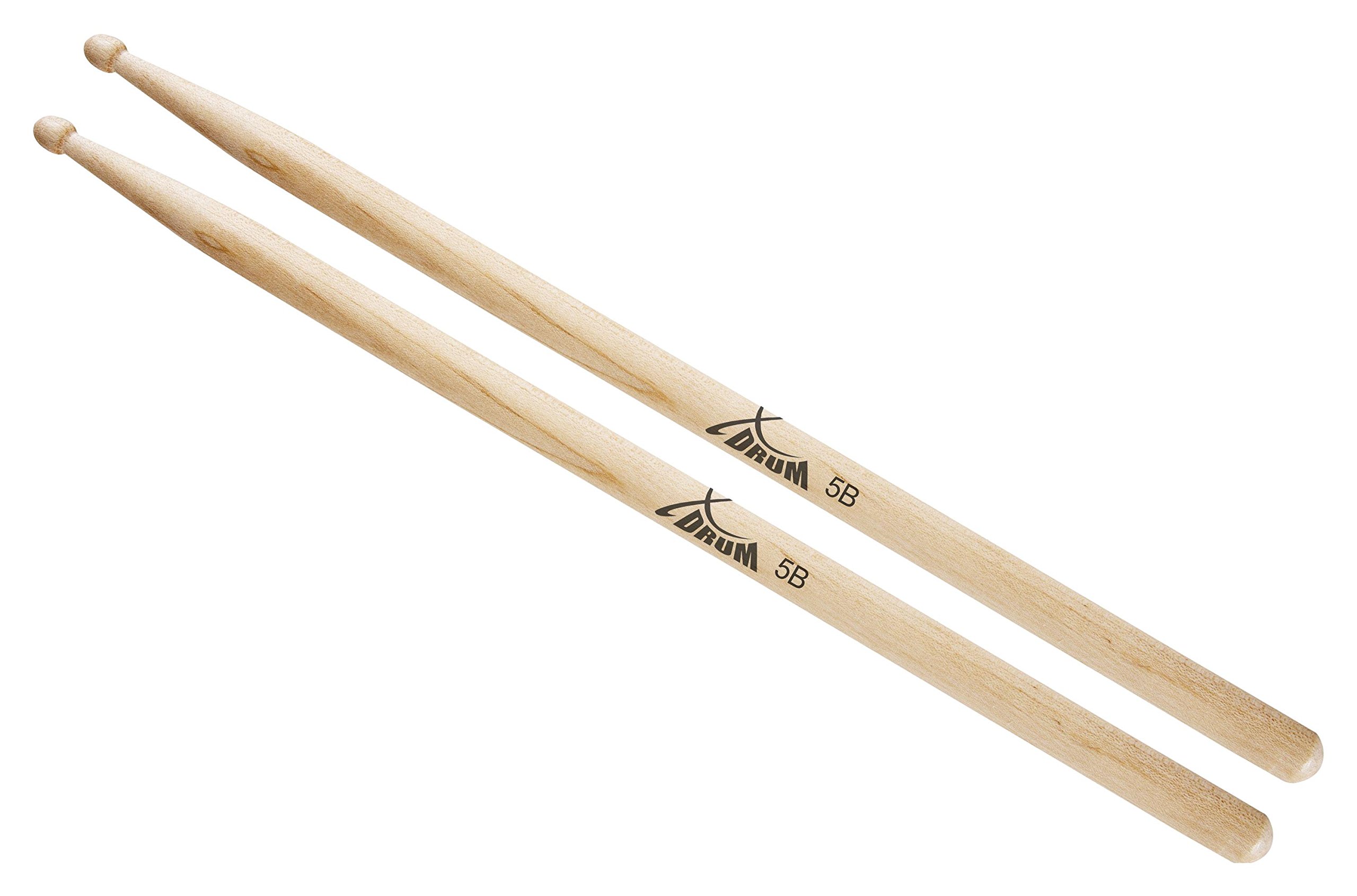 Set Inicial De Baquetas XDrum, 5A Nylon, Grosor: 5A, Diámetro: aprox. 16 mm | Longitud: aprox. 405 mm, Punta: Nylon, en forma de gota, Material: Arce, Superficie antideslizante, 5B Wood, 7A Wood