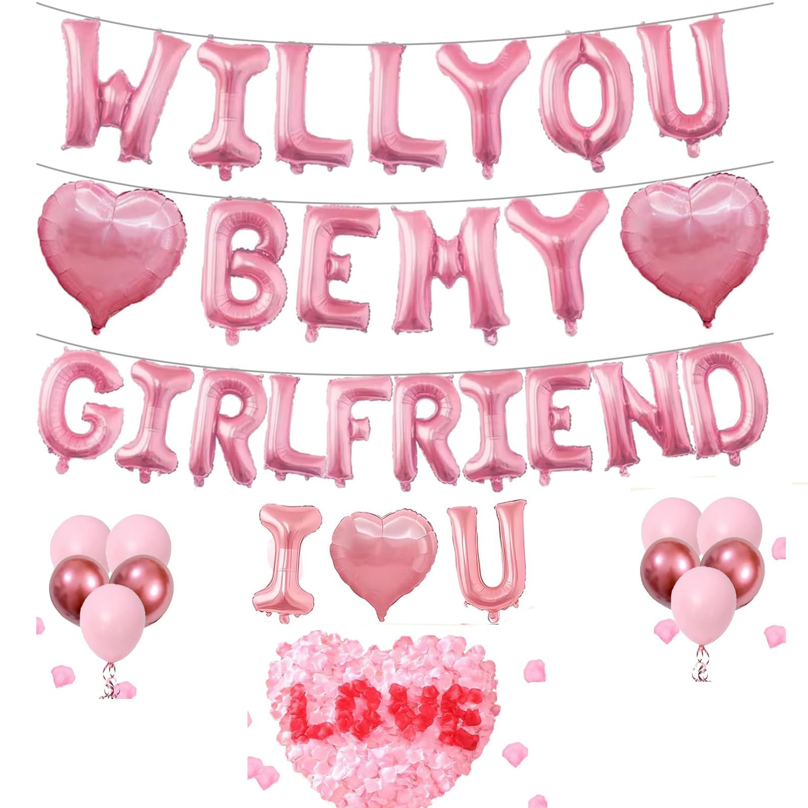 Will You Be My Girlfriend Balloons, Romantic Proposal Decorations, Pink Letter Balloons for Valentine's Day, Birthday Surprises
