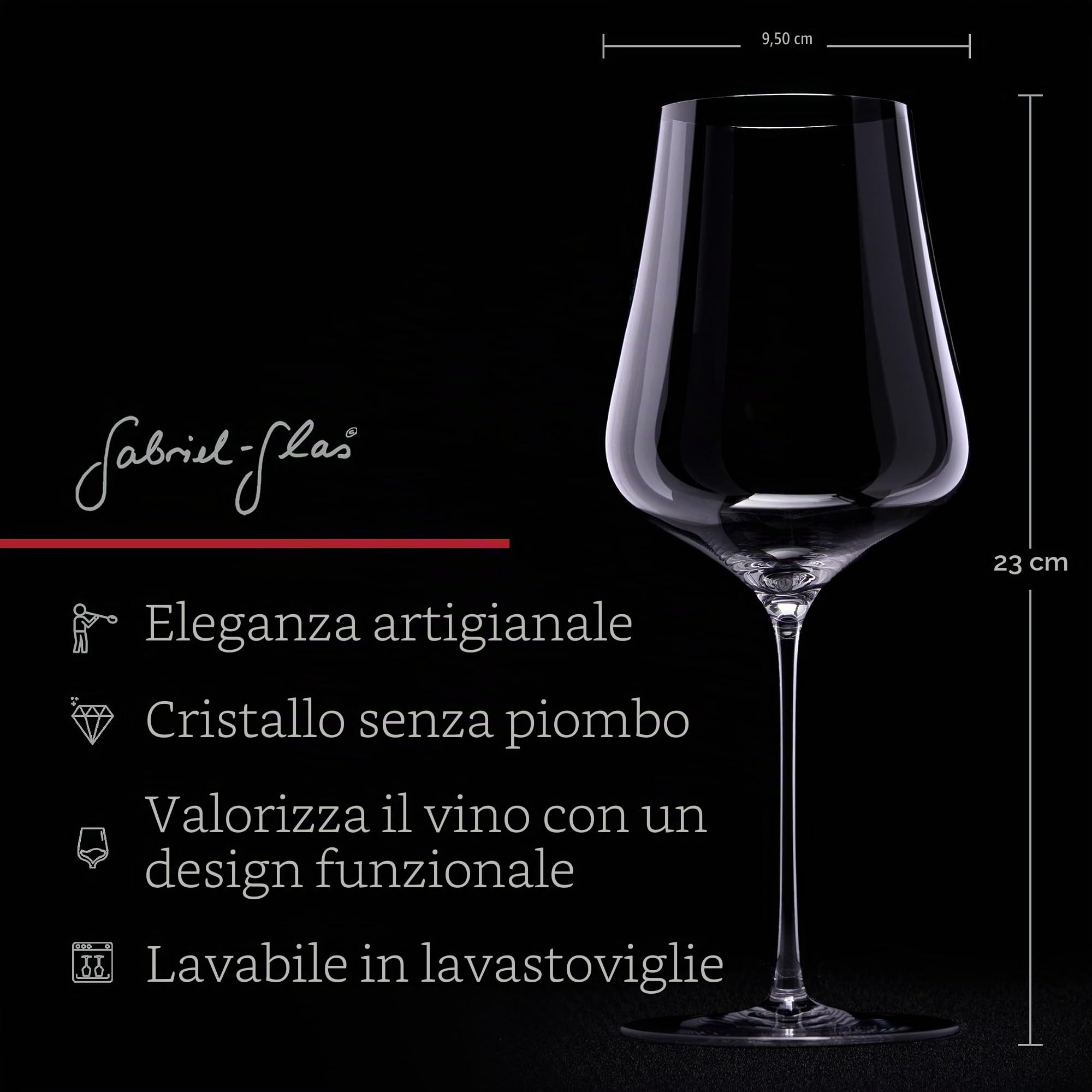 Gabriel-Glas Gold Edition - Bicchieri da vino in cristallo soffiato a mano, 473 ml, con confezione regalo, calici da vino universali realizzati a mano, per rosso e bianco, lavabili in lavastoviglie,