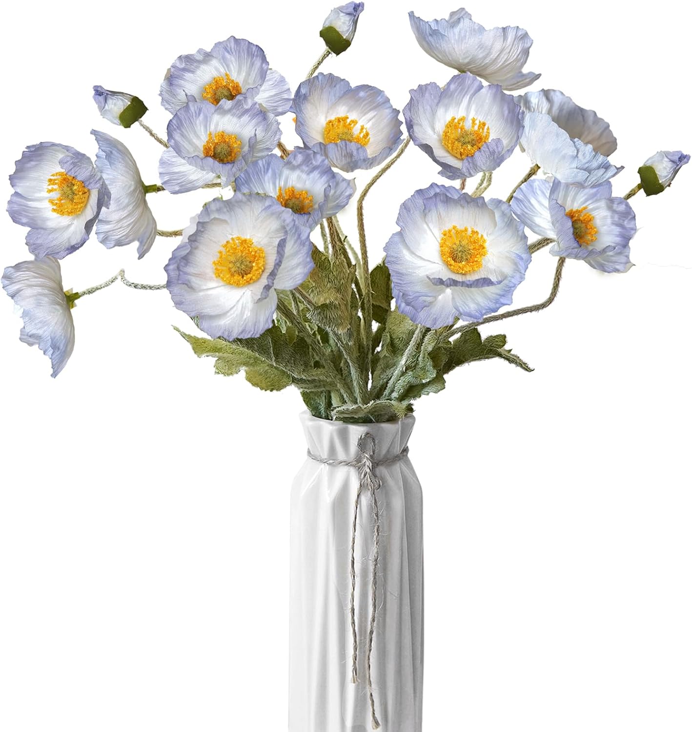 Artificial Flowers 5Pcs Poppies Flowers Artificial Silk Flowers for Home Office Wedding Outdoor Decor (Light Blue)