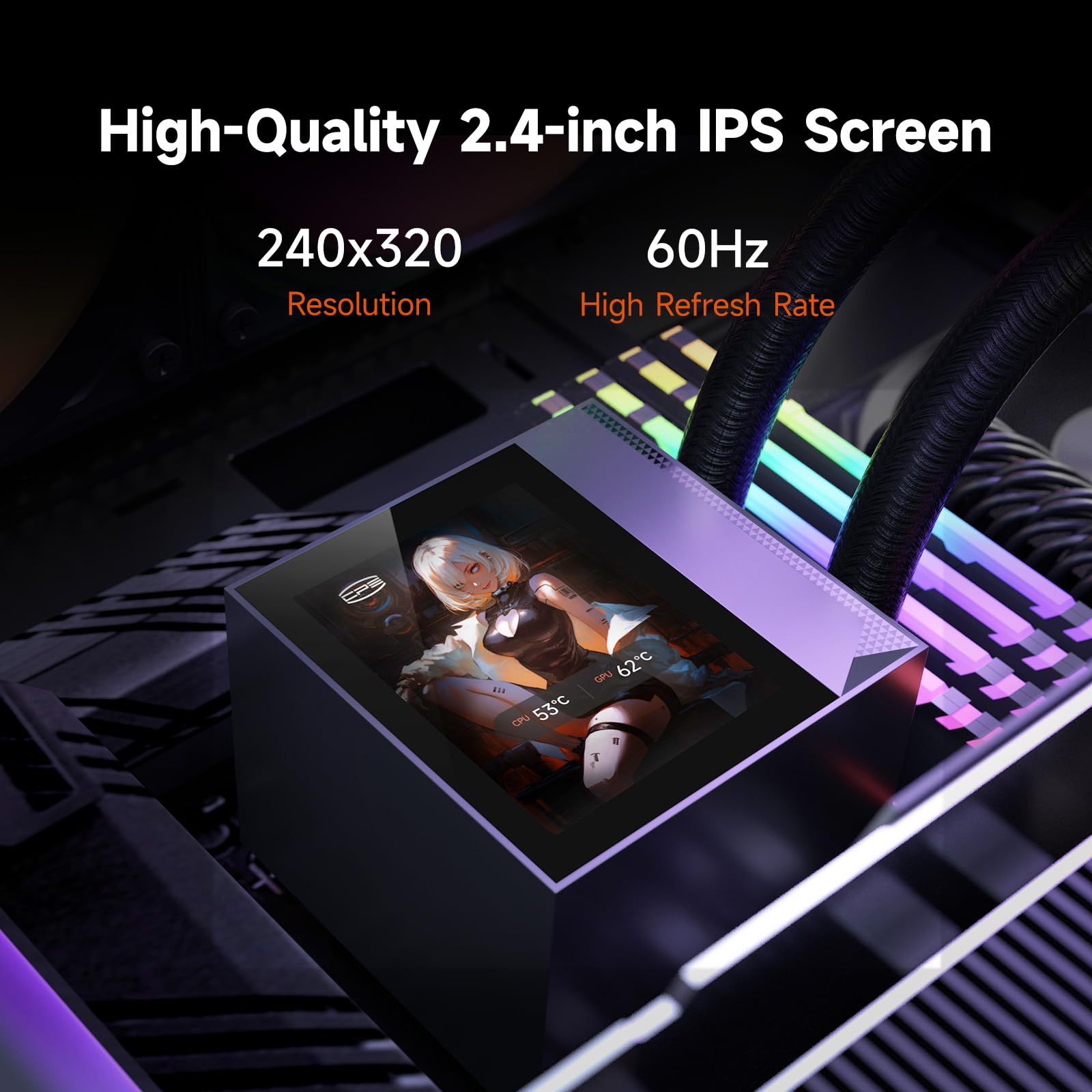 Raffreddatore CPU, raffreddamento liquido AIO da 360 mm, pompa ad alte prestazioni, display IPS da 2,4", raffreddamento ad acqua CPS ARGB con ventole silenziose F5 R120 mm (DC360 Pro ARGB Display WH)