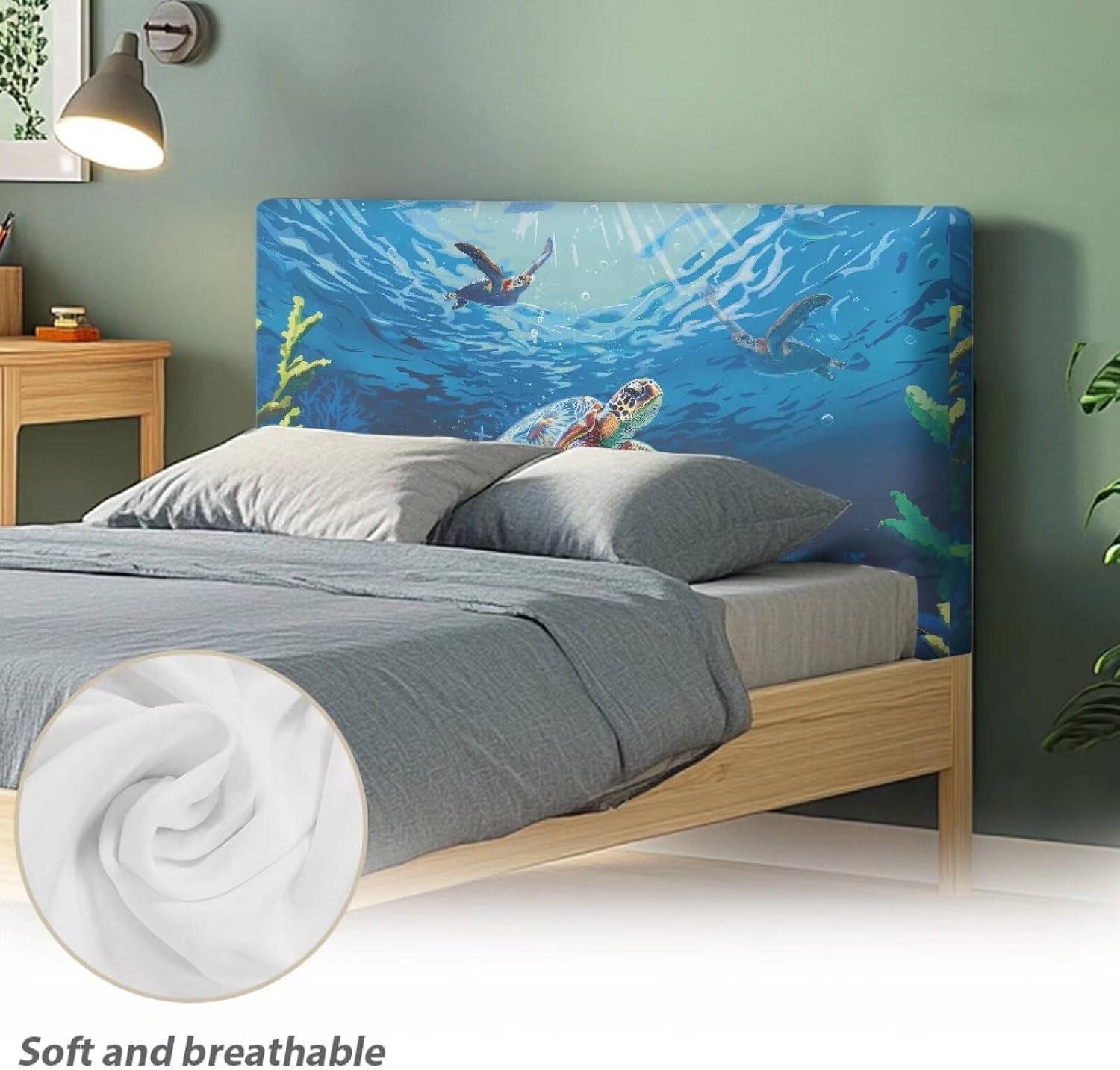 Sea Turtle Headboard Cover,Bed Headboard Cover for Queen,Stretch Bed Headboard Slipcover Covers,Easy to Clean Furniture Cover