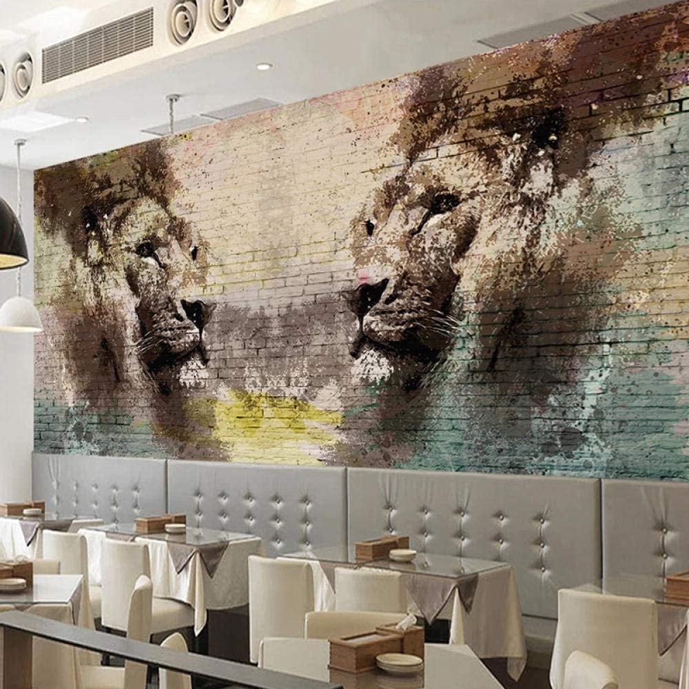 Papel Pintado Mural, 3D Pareja De Animales León Papel Tapiz Autoadhesivo Para Sala De Estar, Dormitorio, Tv, Fondo, Oficina, Restaurante, Habitación, Foto De Pared Extraíble 250(ancho) x175(alto) cm