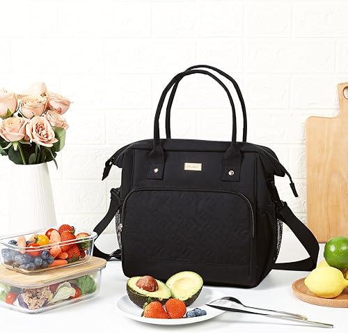 Miniatura 6 de NISHEL Lonchera para mujer con correa de hombro ajustable, bolsa térmica portátil y reutilizable, compartimento térmico aislado a prueba de fugas,