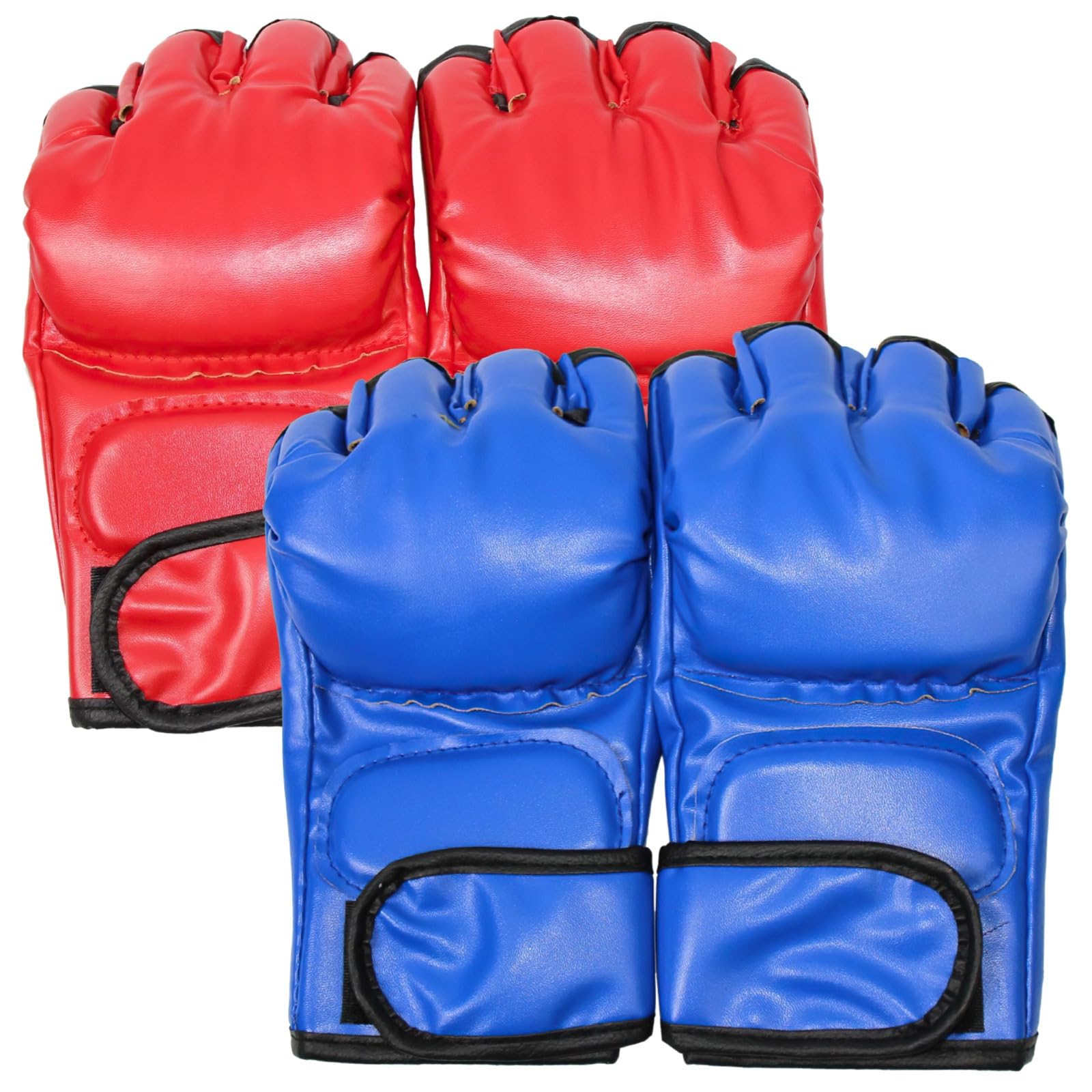 Boxhandschuhe Erwachsene 2 Paar Rot und Blau Halbfinger Mma Kampftraining Handschuhe PU Leder Eva Polsterung