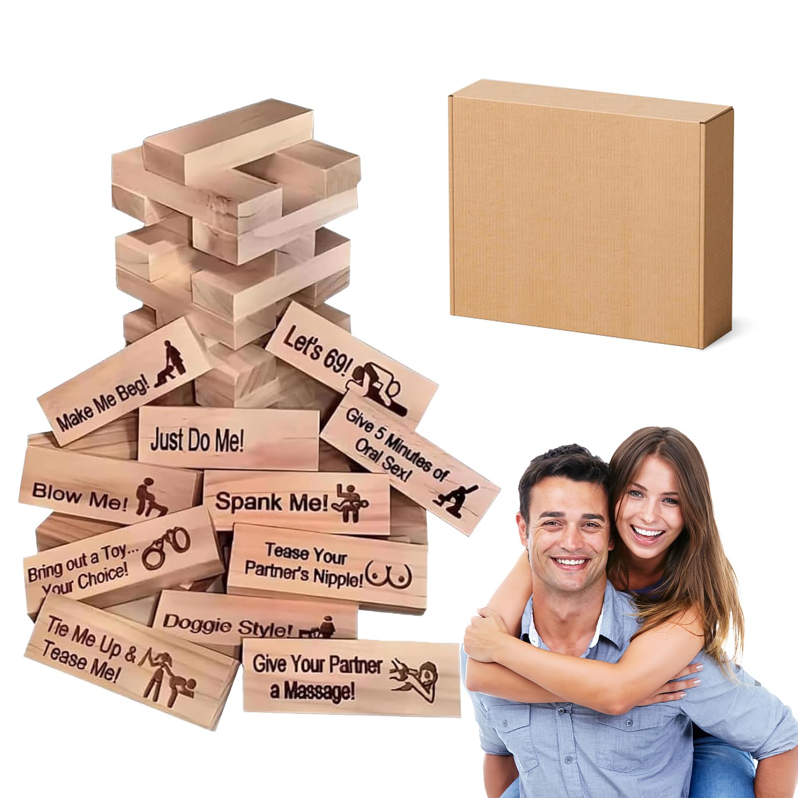 Lust Tower Game- 48Pcs Super Naughty Block Tower for Couples Adults, Valentine Tumbling Tower Stacking Blocks Couple Games, Wooden Date Night Games Night Party Game