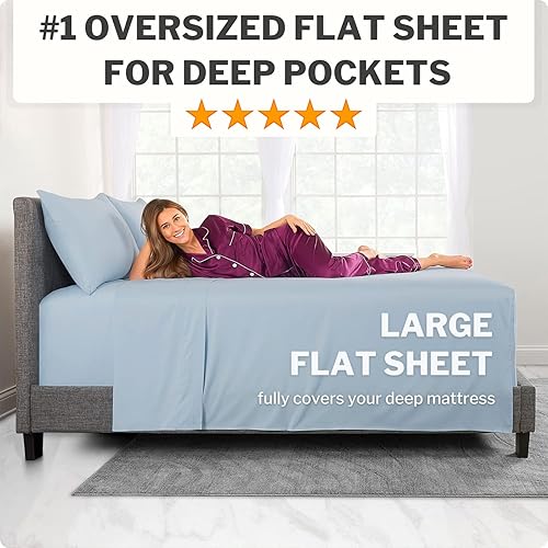 Miniatura 56 de Juego de sábanas de tamaño matrimonial – Juego de sábanas de bolsillo profundo – Juego de 4 piezas con sábana bajera de 21 pulgadas, sábana encimera