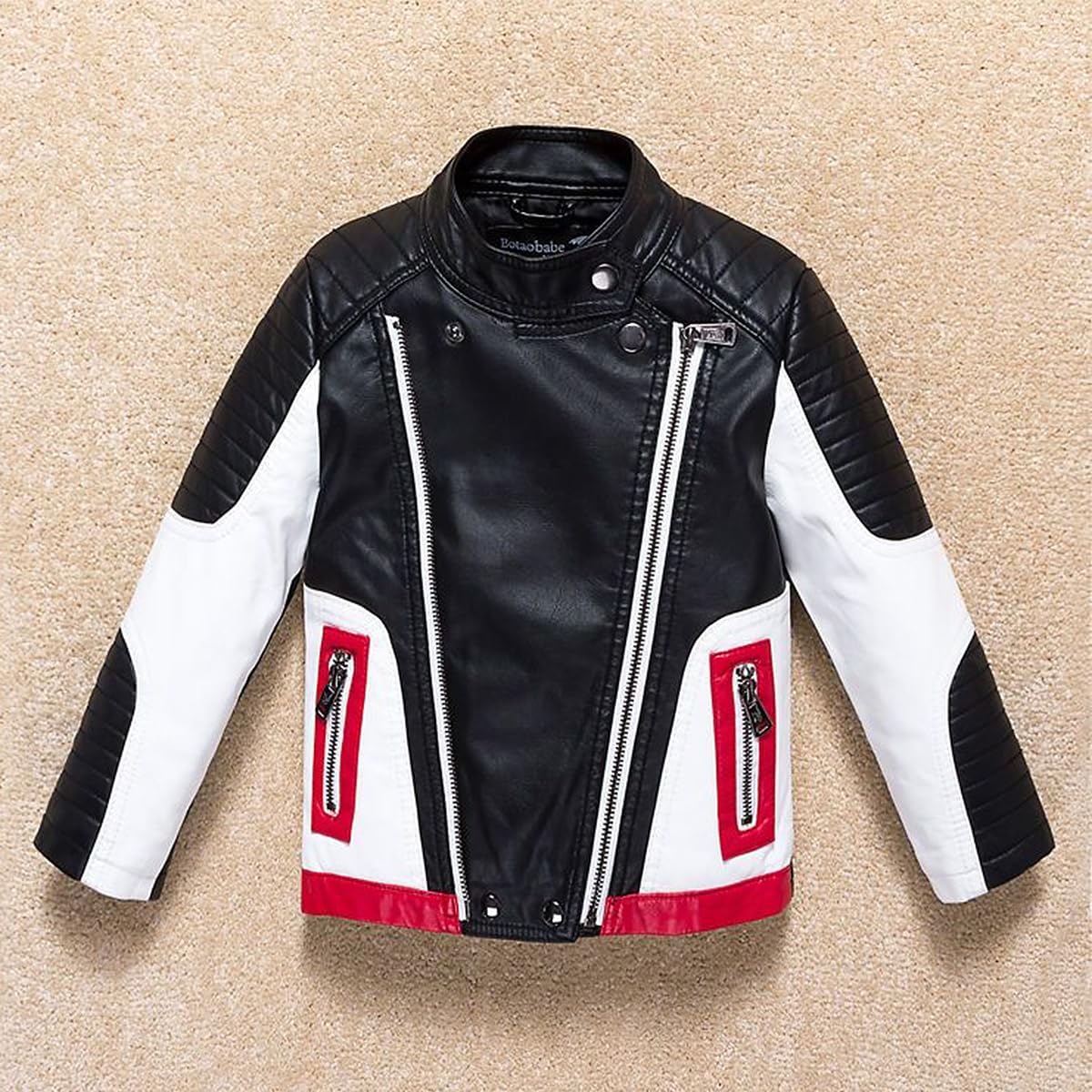 linboo Jungen Bikerjacke aus Kunstleder Lederjacke Kinder Kragen Motorrad Lederimitat Jacke Mäntel für Frühjahr & Herbst