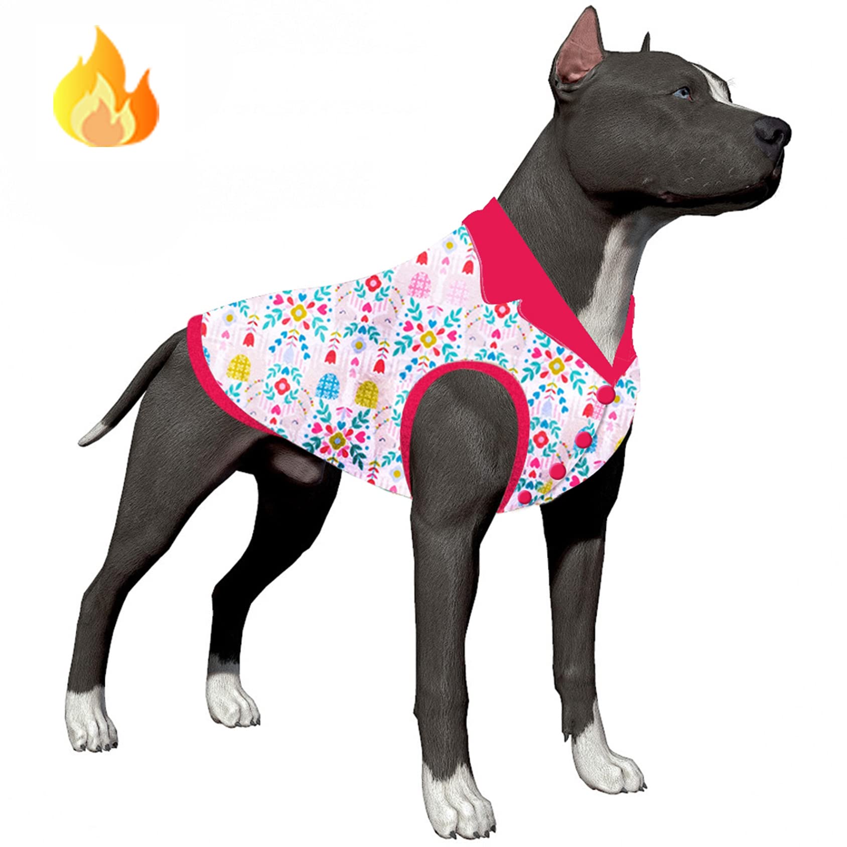 LovinPet Bulldog Sweater Onesie - Soft Flannel Dog Clothes, Blooming Flowers Prints, Suitable for Large Dog Breeds, XL