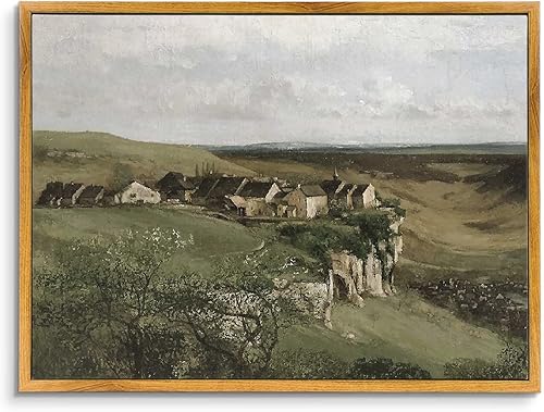 ARPEOTCY Lienzo enmarcado vintage, decoración de pared vintage para sala de estar, 12 x 16 pulgadas, pinturas al óleo de paisaje vintage para