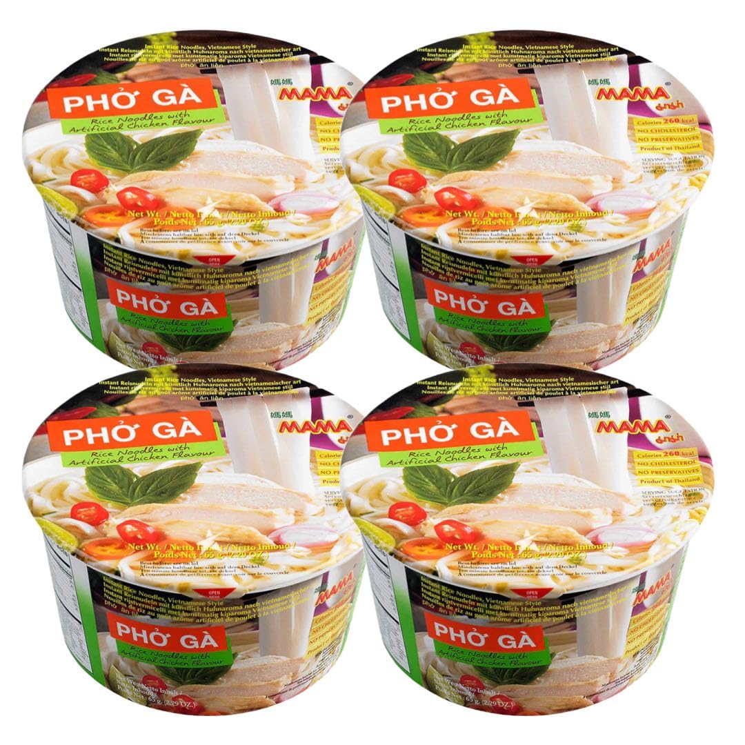 MAMA PHO GA Chicken Flavour Vietnamese Style Instant Rice Noodles Soup Bowl 65g (Pack of 4)