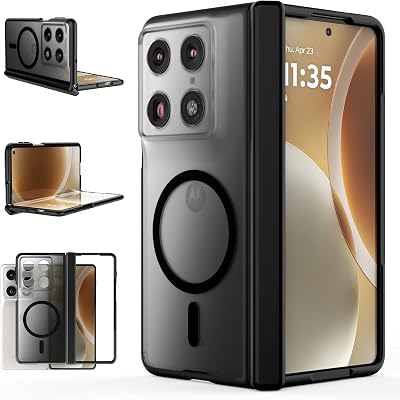 Cresee Magnetic for Motorola Razr Fold Case (2026) Hinge Protection, Compatible with Magsafe, Matte Translucent Hard Back + TPU Bumper Shockproof Phone Case for Moto Razr Fold - Black Frost