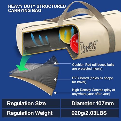 Miniatura 5 de VSSAL Juego oficial de bolas de bocce de 4.213in, tamaño y peso de 32.45oz2.03 libras para competición de torneos profesionales, patio trasero,