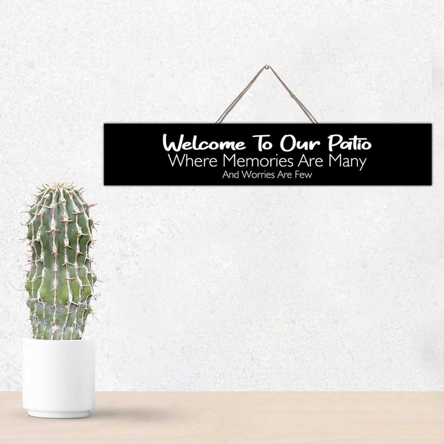 Outdoor Wall Art Decor Welcome Porch Sign Welcome to Our Patio Memories are Many and Worries are Few Outdoor Wall Art Decor Hanging Sign Wooden Plaque 36x8in