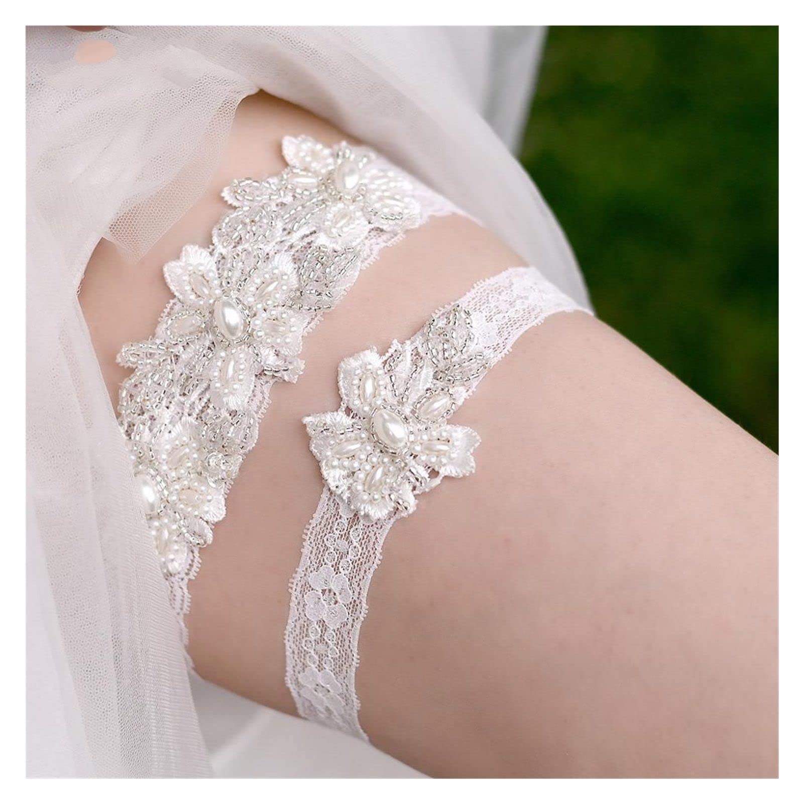 Liguero de Boda Bordado Blanco Floral Novia Sexy Muslo Encaje Pierna Lazo (Color : 1, Tamaño : Un tamaño) (1 Un tamaño) (1 Un tamaño)