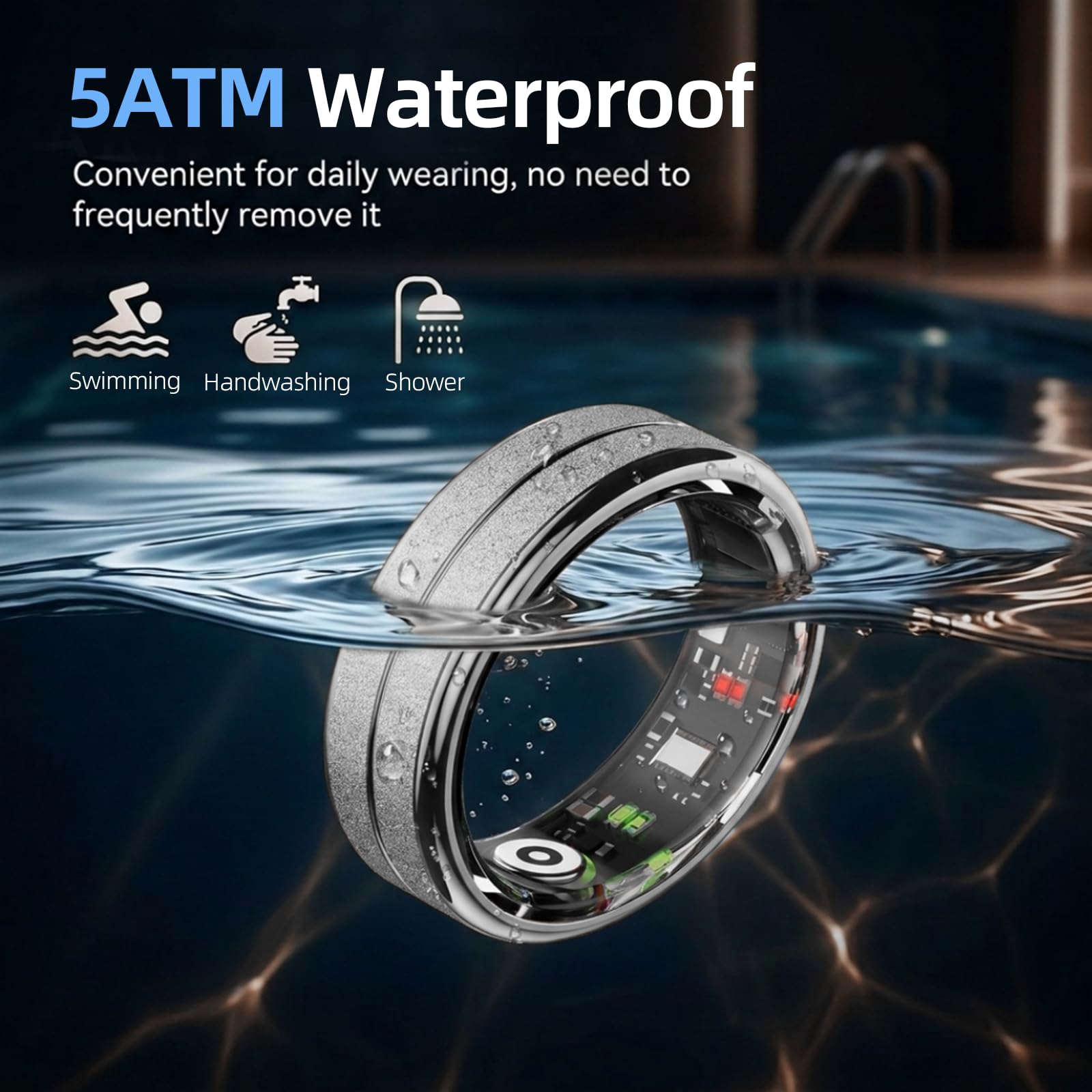 Smart Ring Bracelet de suivi de santé pour homme et femme, sommeil, fréquence cardiaque, stress, oxygène dans le sang, modes sportifs, température de la peau, anneau de fitness étanche 5 ATM