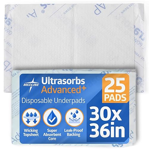 Medline ULTRASORB1016 Ultrasorbs Premium - Almohadillas desechables de alta calidad, almohadilla de cama súper absorbente, tamaño de 10 x 16